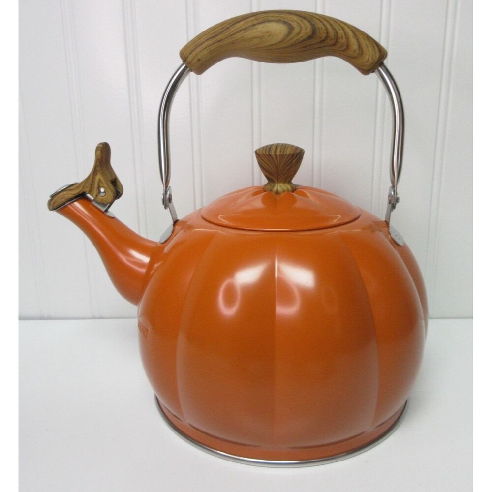 Pioneer Woman Pumpkin Whistling Tea Kettle with Lid Orange Fall Thanksgiving